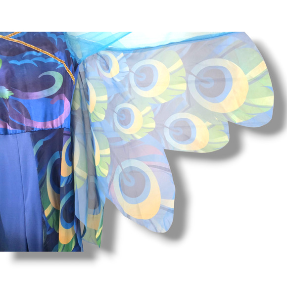 Girls Posh Peacock Costume Sz L 10/12 Jumpsuit Headpiece Hyde And Eek Halloween - Picture 9 of 11